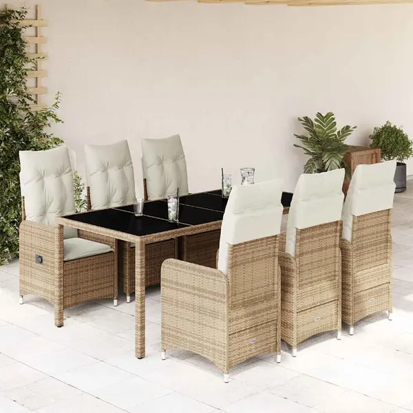Gossi set bistro de gradina, 7 piese, cu perne, bej, poliratan