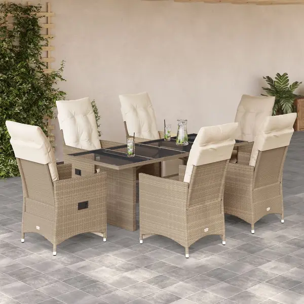 Gossi set bistro de gradina, 7 piese, cu perne, bej, poliratan