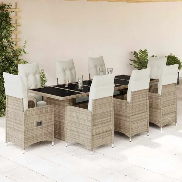 Gossi set bistro de gradina, 9 piese, cu perne, bej, poliratan