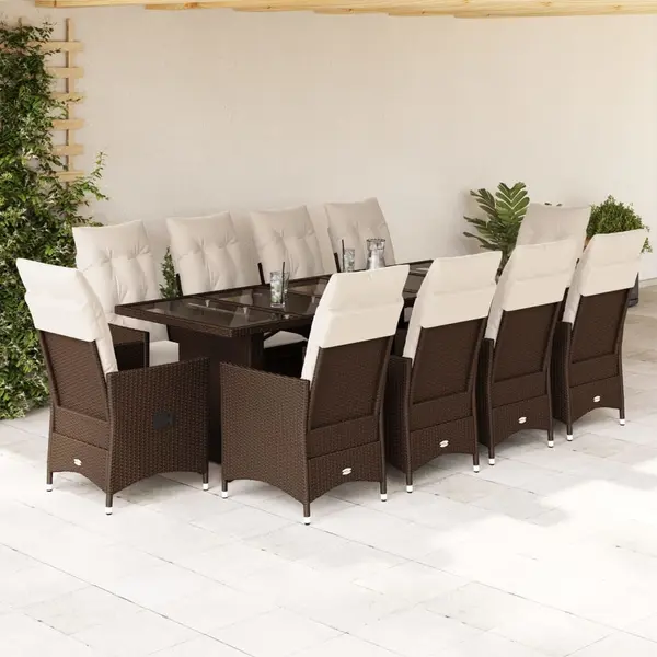 Gossi set bistro de gradina cu perne, 11 piese, maro, poliratan