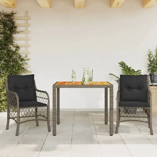 Gossi set bistro de gradina cu perne, 3 piese, gri, poliratan