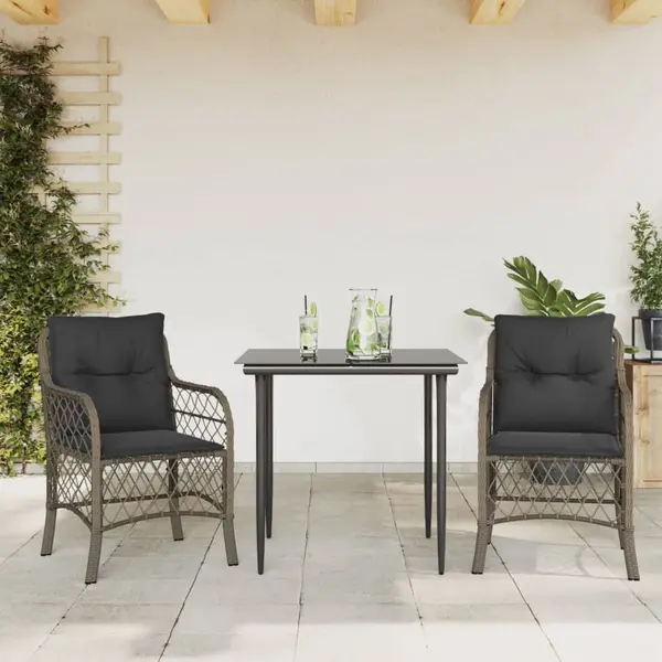 Gossi set bistro de gradina cu perne, 3 piese, gri, poliratan