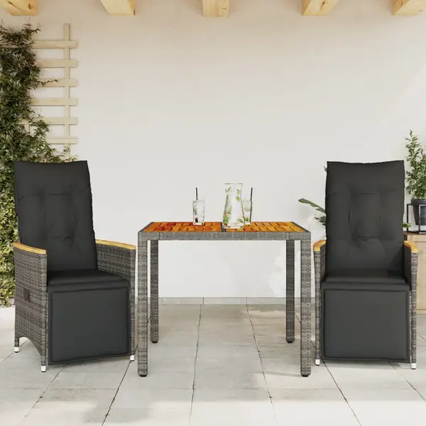 Gossi set bistro de gradina cu perne, 3 piese, gri, poliratan