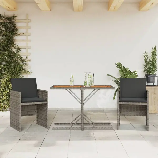 Gossi set bistro de gradina cu perne, 3 piese, gri, poliratan