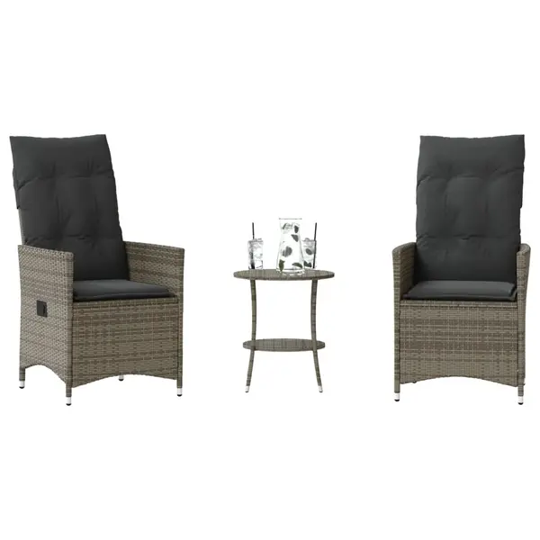 Gossi set bistro de gradina cu perne, 3 piese, gri, poliratan