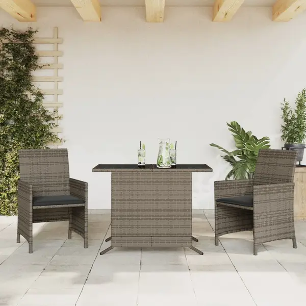Gossi set bistro de gradina cu perne, 3 piese, gri, poliratan
