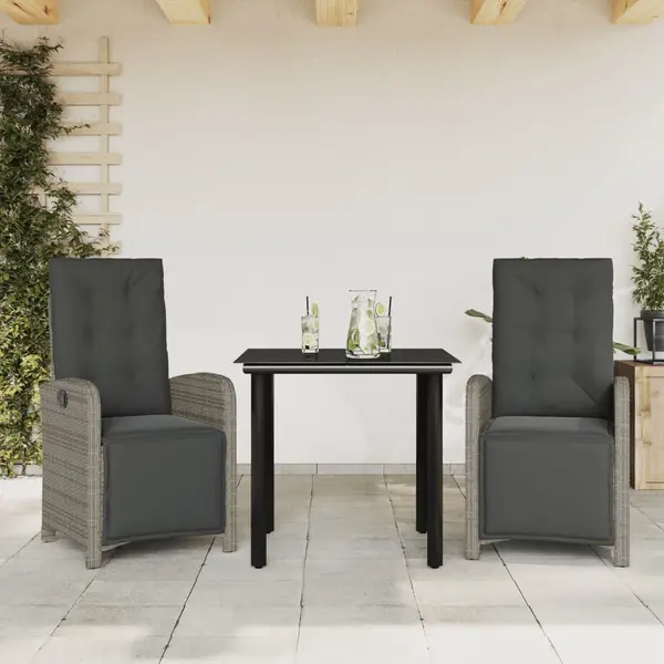 Gossi set bistro de gradina cu perne, 3 piese, gri, poliratan