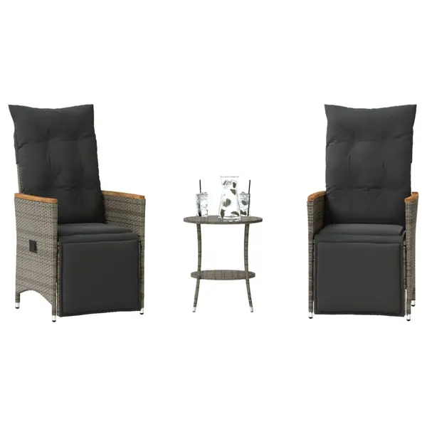 Gossi set bistro de gradina cu perne, 3 piese, gri, poliratan