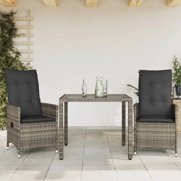 Gossi set bistro de gradina cu perne, 3 piese, gri, poliratan