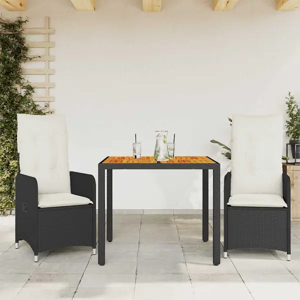 Gossi set bistro de gradina cu perne, 3 piese, negru, poliratan
