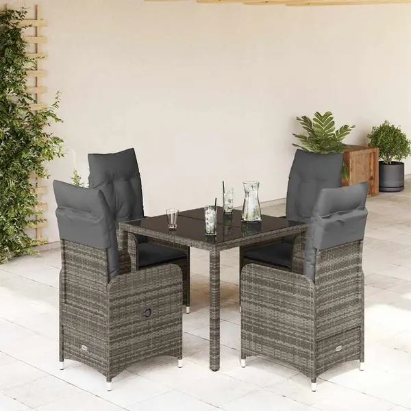 Gossi set bistro de gradina cu perne, 5 piese, gri, poliratan