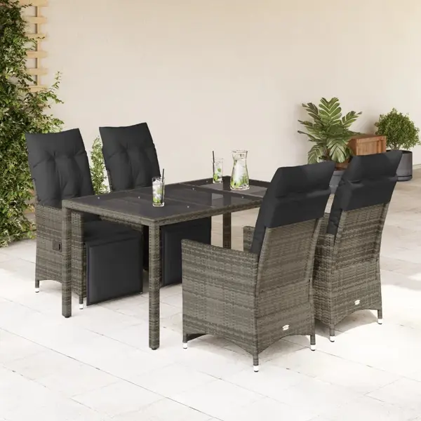 Gossi set bistro de gradina cu perne, 5 piese, gri, poliratan