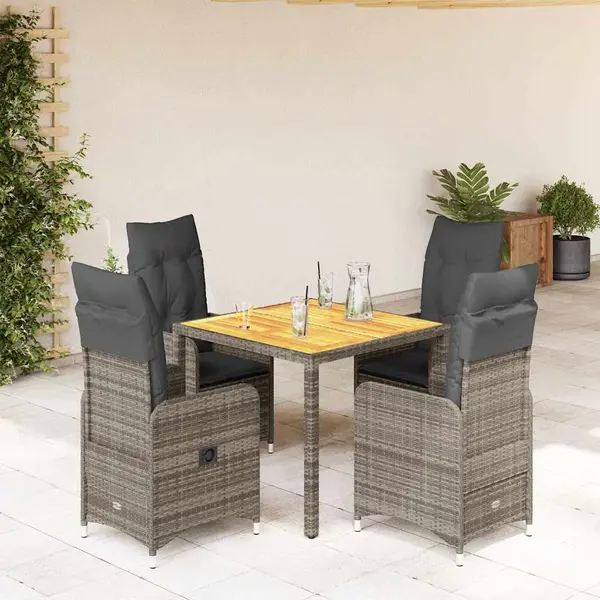 Gossi set bistro de gradina cu perne, 5 piese, gri, poliratan