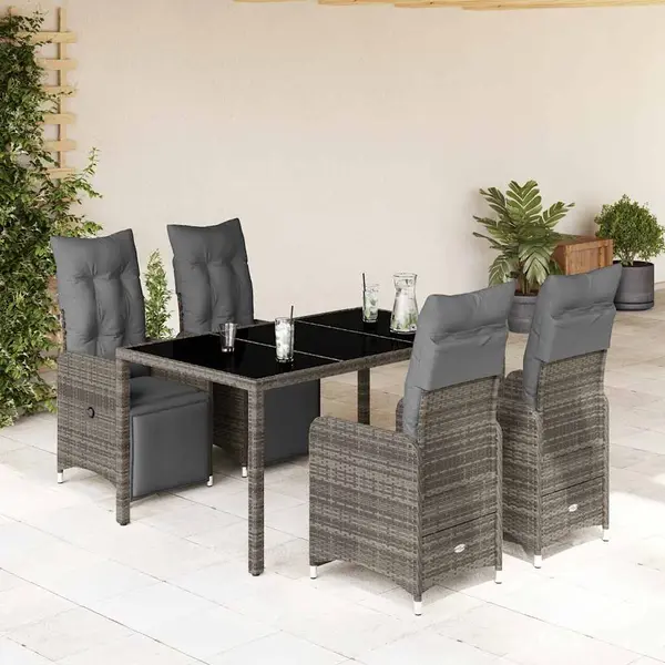 Gossi set bistro de gradina cu perne, 5 piese, gri, poliratan