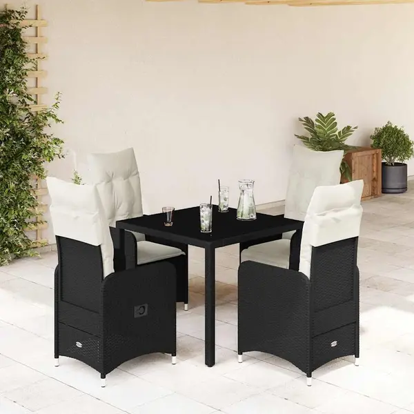 Gossi set bistro de gradina cu perne, 5 piese, negru, poliratan