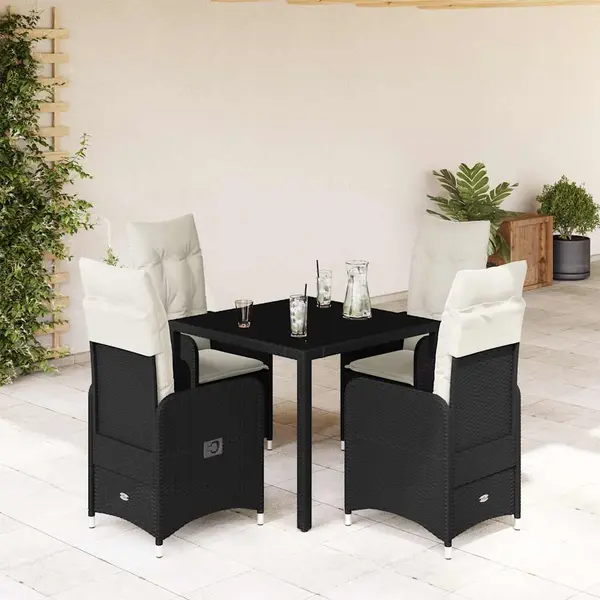 Gossi set bistro de gradina cu perne, 5 piese, negru, poliratan