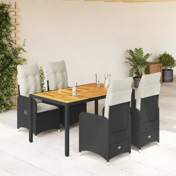Gossi set bistro de gradina cu perne, 5 piese, negru, poliratan