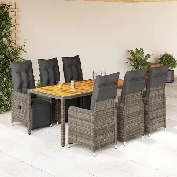 Gossi set bistro de gradina cu perne, 7 piese, gri, poliratan