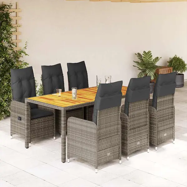 Gossi set bistro de gradina cu perne, 7 piese, gri, poliratan