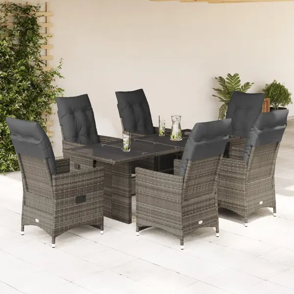 Gossi set bistro de gradina cu perne, 7 piese, gri, poliratan