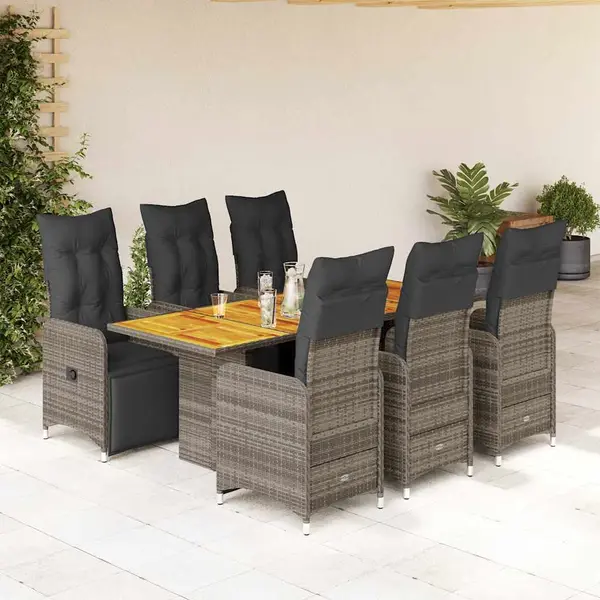 Gossi set bistro de gradina cu perne, 7 piese, gri, poliratan