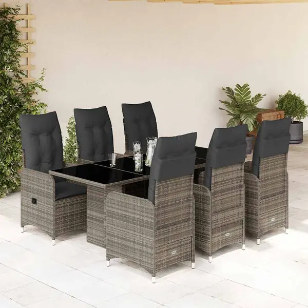 Gossi set bistro de gradina cu perne, 7 piese, gri, poliratan