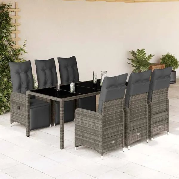Gossi set bistro de gradina cu perne, 7 piese, gri, poliratan