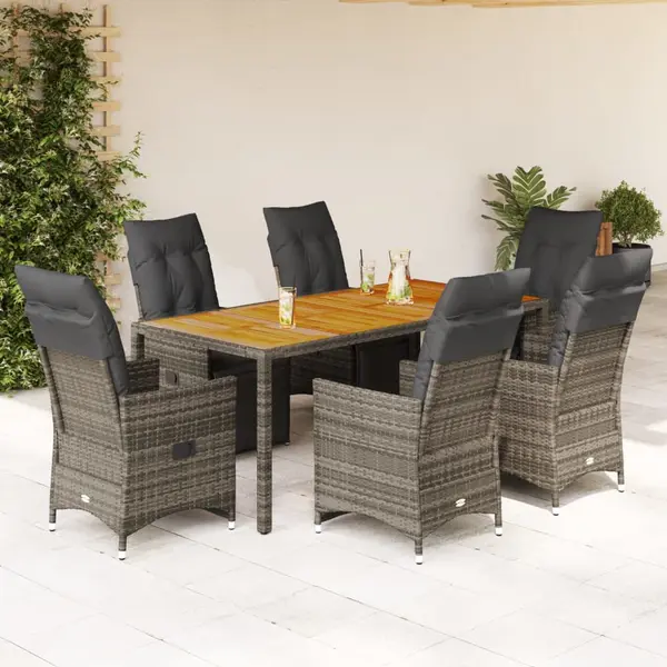 Gossi set bistro de gradina cu perne, 7 piese, gri, poliratan