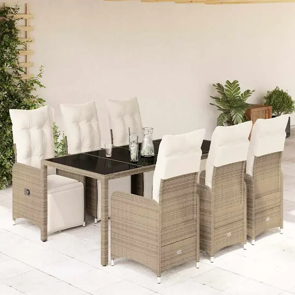 Gossi set bistro de gradina cu perne, 7 piese, maro, poliratan