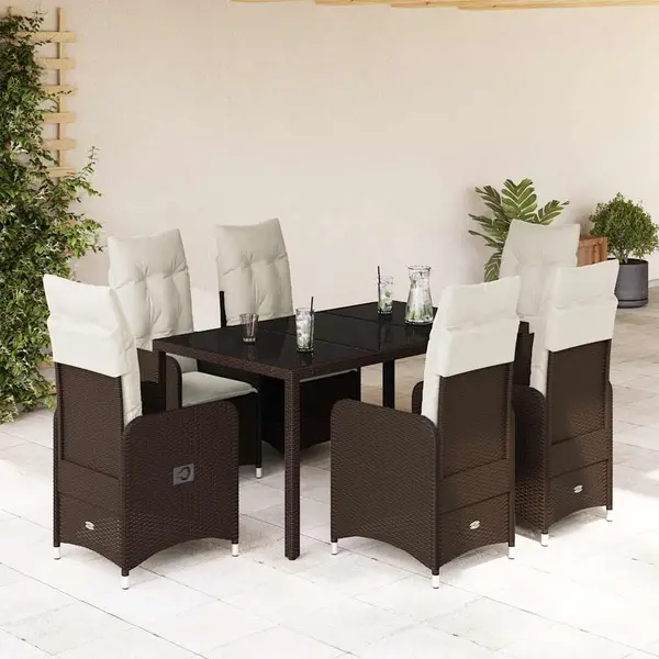 Gossi set bistro de gradina cu perne, 7 piese, maro, poliratan