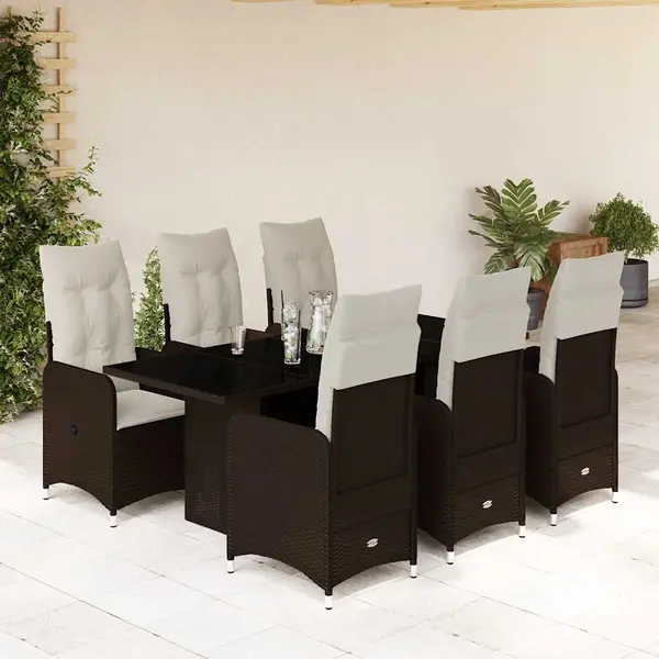 Gossi set bistro de gradina cu perne, 7 piese, maro, poliratan