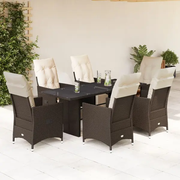 Gossi set bistro de gradina cu perne, 7 piese, maro, poliratan