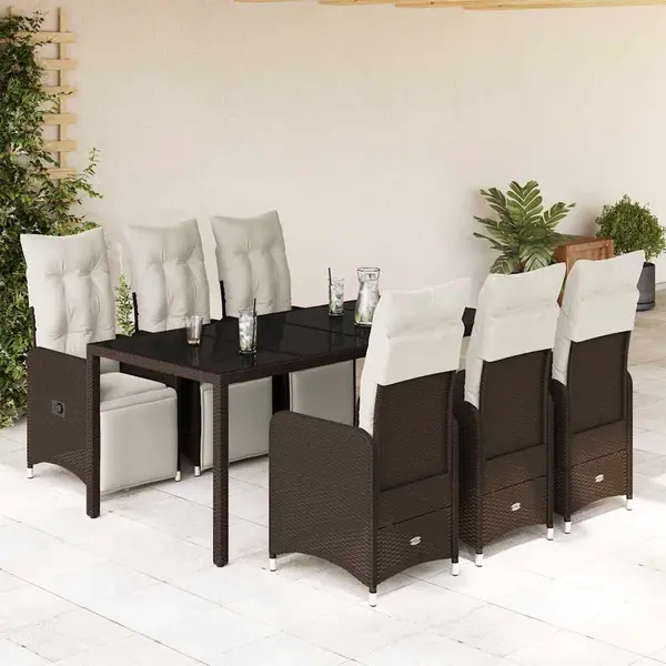 Gossi set bistro de gradina cu perne, 7 piese, maro, poliratan