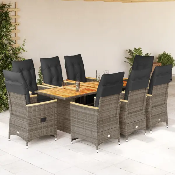 Gossi set bistro de gradina cu perne, 9 piese, gri, poliratan