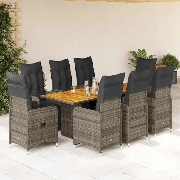 Gossi set bistro de gradina cu perne, 9 piese, gri, poliratan