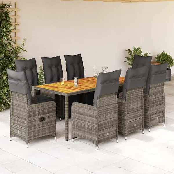 Gossi set bistro de gradina cu perne, 9 piese, gri, poliratan