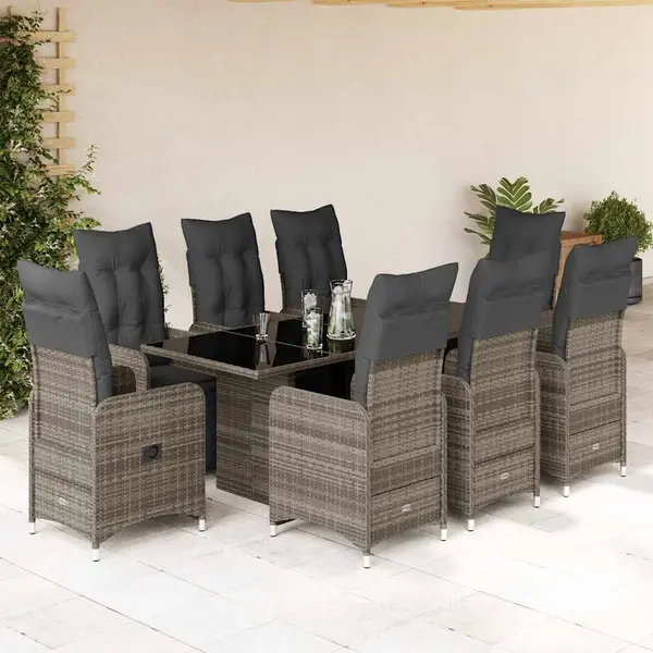 Gossi set bistro de gradina cu perne, 9 piese, gri, poliratan