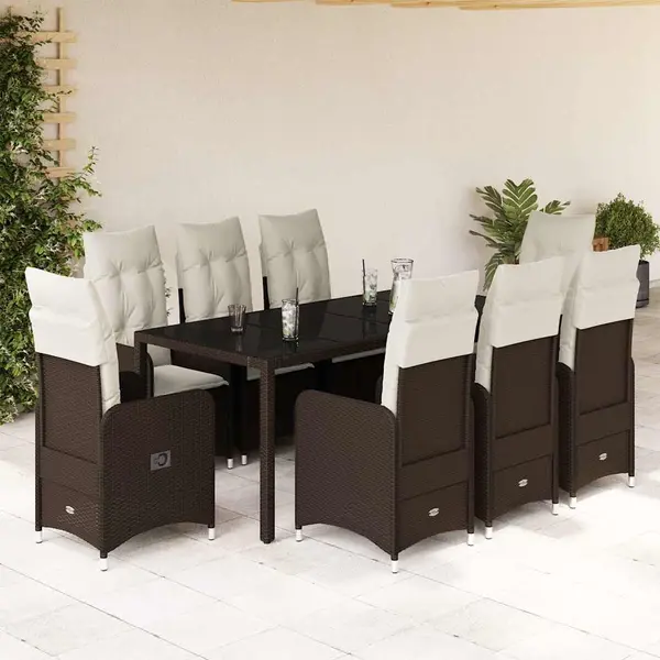 Gossi set bistro de gradina cu perne, 9 piese, maro, poliratan
