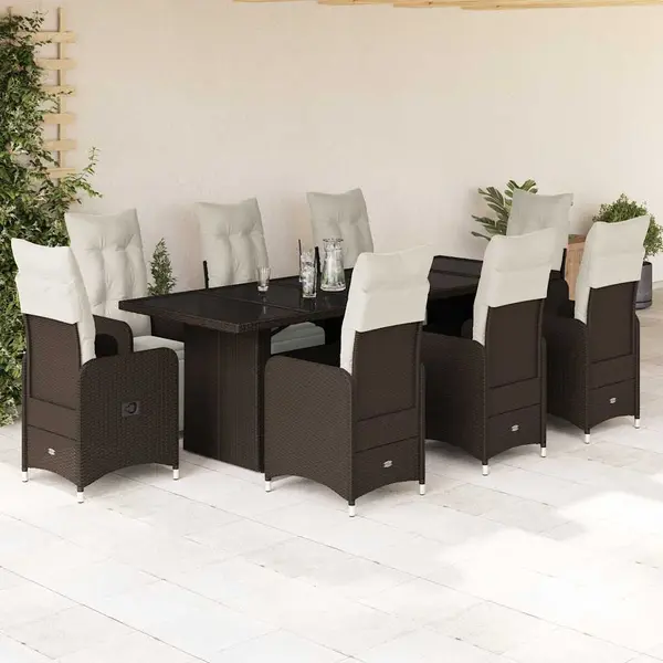 Gossi set bistro de gradina cu perne, 9 piese, maro, poliratan