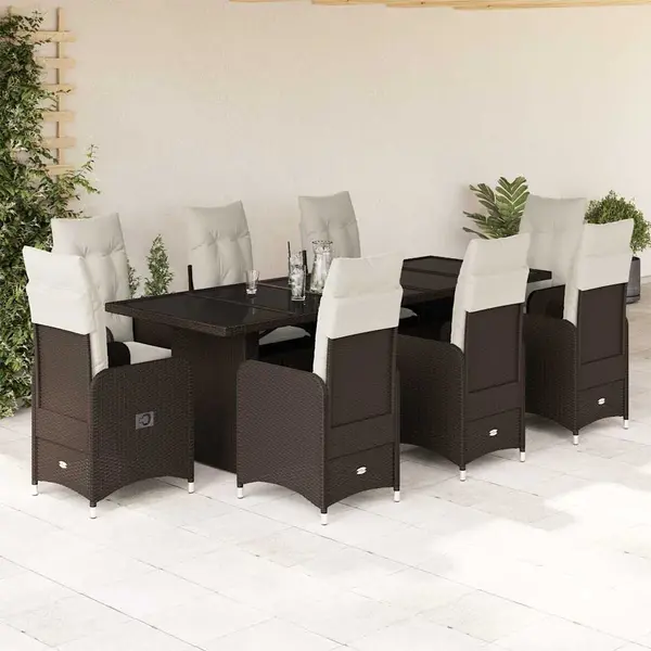 Gossi set bistro de gradina cu perne, 9 piese, maro, poliratan