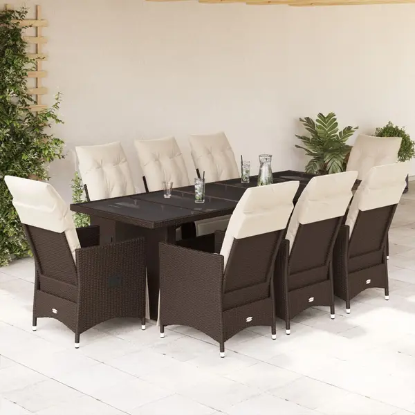 Gossi set bistro de gradina cu perne, 9 piese, maro, poliratan