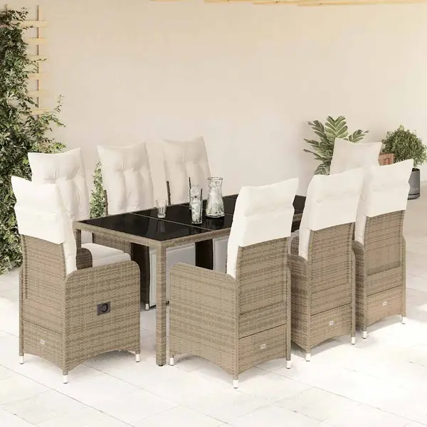 Gossi set bistro de gradina cu perne, 9 piese, maro, poliratan