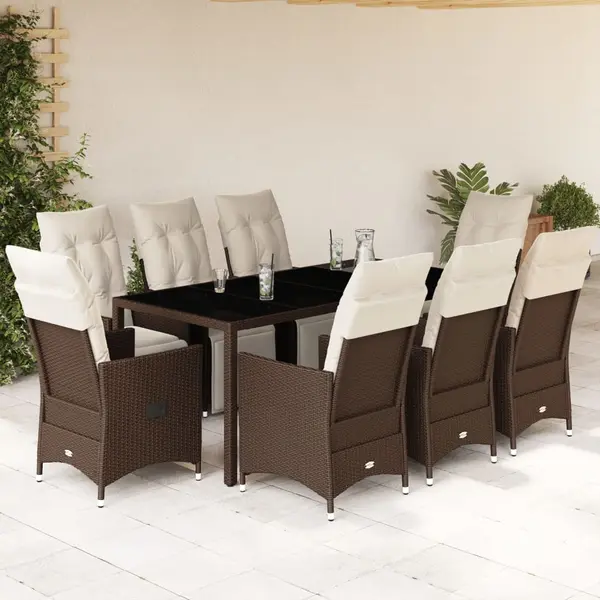 Gossi set bistro de gradina cu perne, 9 piese, maro, poliratan