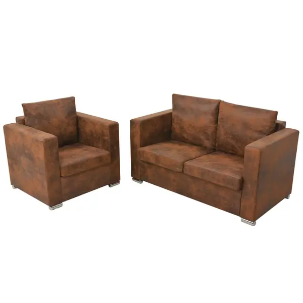 Gossi set canapea 2 piese imitatie piele intoarsa