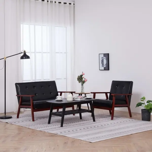 Gossi set canapea, 2 piese, negru, piele artificiala