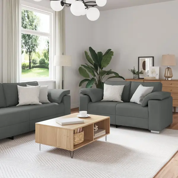Gossi set canapea, 2 piese, perne gri inchis, textil