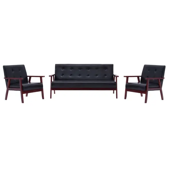 Gossi set canapea, 3 piese., negru, piele artificiala