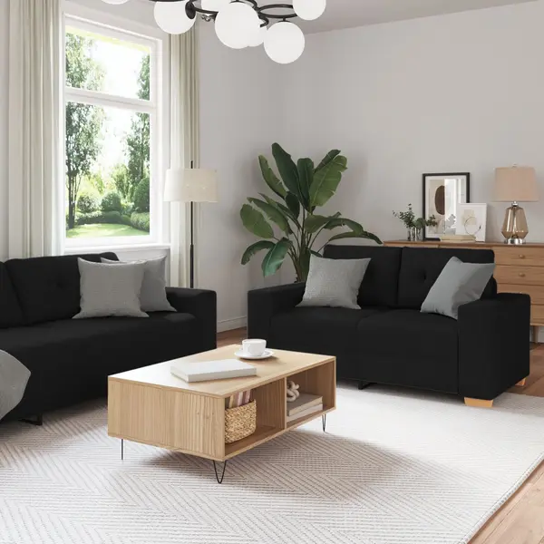 Gossi set canapea, 3 piese, perne negre, textil