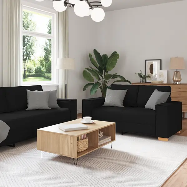Gossi set canapea, 3 piese, perne negre, textil