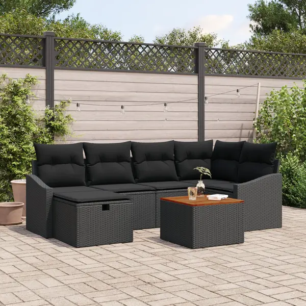 Gossi set canapea 7 piese cu perne, negru, poliratan